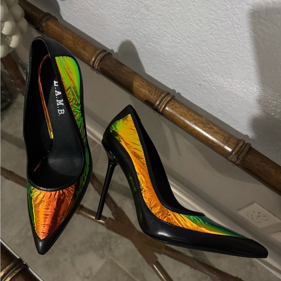 L.A.M.B pointed heel hologram and leather stilettos y2k gwen stefani - Picture 1 of 9